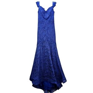 Nwot Dave & Johnny Off Shoulder Royal Blue Floral Lace Swwetheart Mermaid Gown